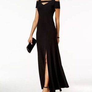 Cold Shoulder Keyhole Black Gown, Size 10P